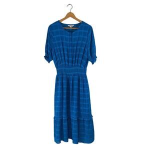 Nanette Lepore Teal Midi Dress Smocked Waist Size 14 With Slip